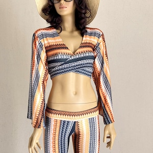 Orange boho stripe bell bottoms women,Flare,Boho,Women leggings,70's,Festival,Plus size,High waisted,Fall trend,Fall outfit,Back to school image 10