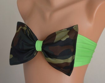 Bow bandeau/Camo bow bandeau bikini top/Bow Bra/Bathing suits/Swimwear women/Swimsuits plus size/Festival tops/Summer bra/Bikinis padded