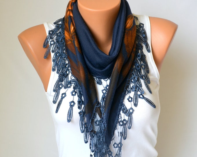 Cotton Scarf Winter Scarf Brown and Navy Blue Chunky Cotton Etsy