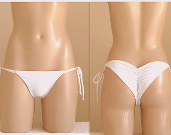 Pantalón de bikini lado de corbata de baja altura blanco scrunch //Swimsuits women//Swimwear//Plus size//Bathing suit