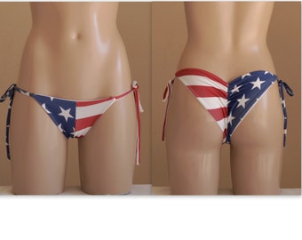 American flag scrunch butt tie side bikini bottoms//Patriotic//Bathing suits//Swimwear//Swimusit//4th july