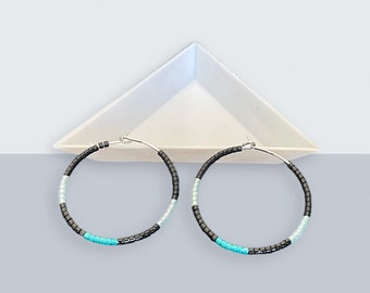 Silver Minimalist Hoop Earrings,Tiny Delicate Simple Earrings,Miyuki Earrings,Birthday Gift,Boho Dainty Earrings