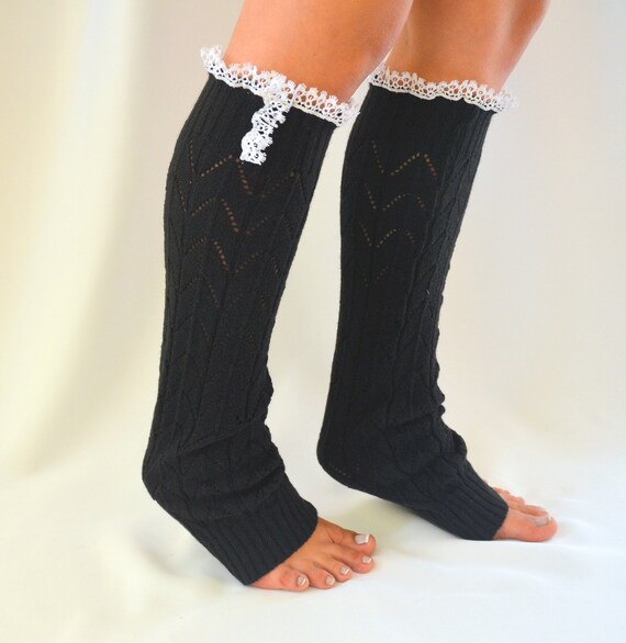 Items similar to BS5371 Black knit lace leg warmers boot socks cuff