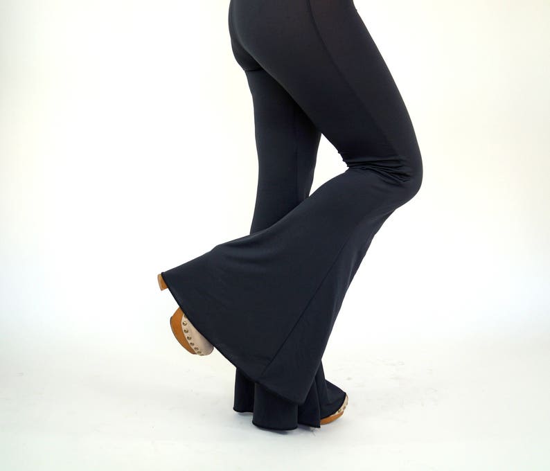 Black stretchy jersey bell bottoms women