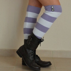 Striped Boho Over The Knee Leg Warmers–Stylish Gift For Teens-Pluse Size socks-Buttoned Leg Warmers-Winter Fashion-Christmas Gifts