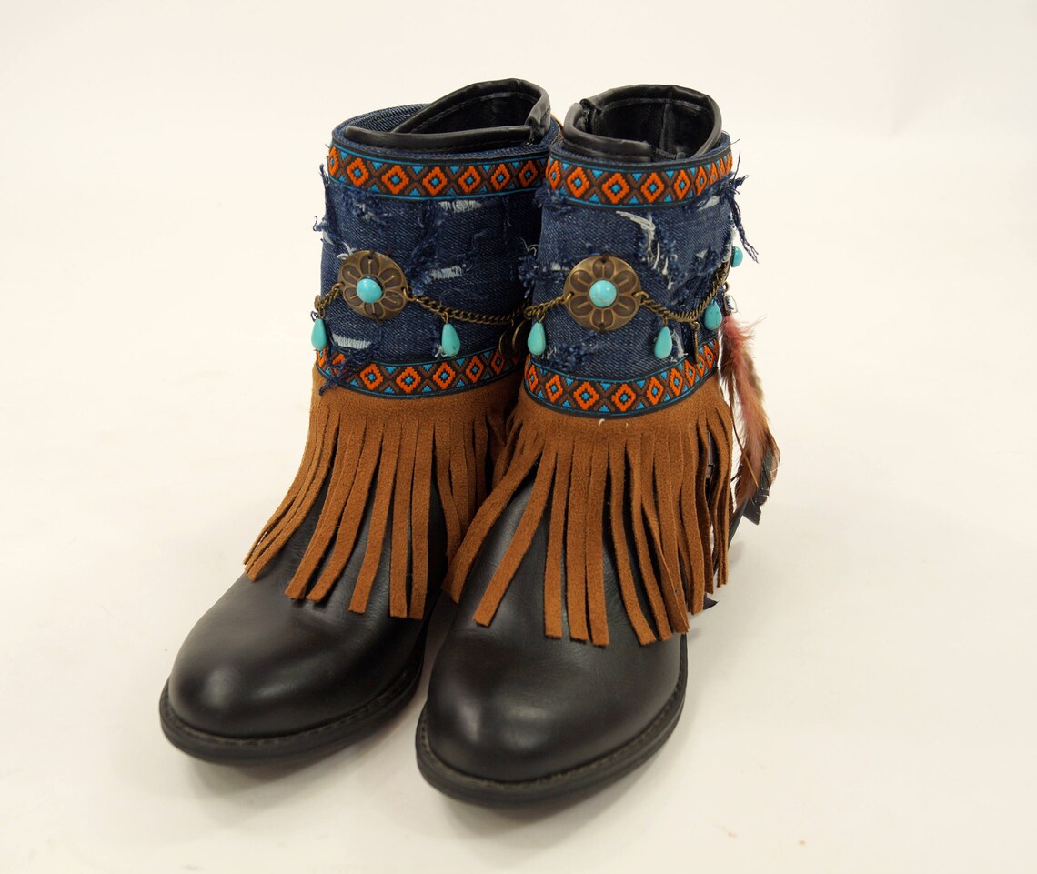 Native American Denim Fringe Boot Coversboho Boot Covers Etsy