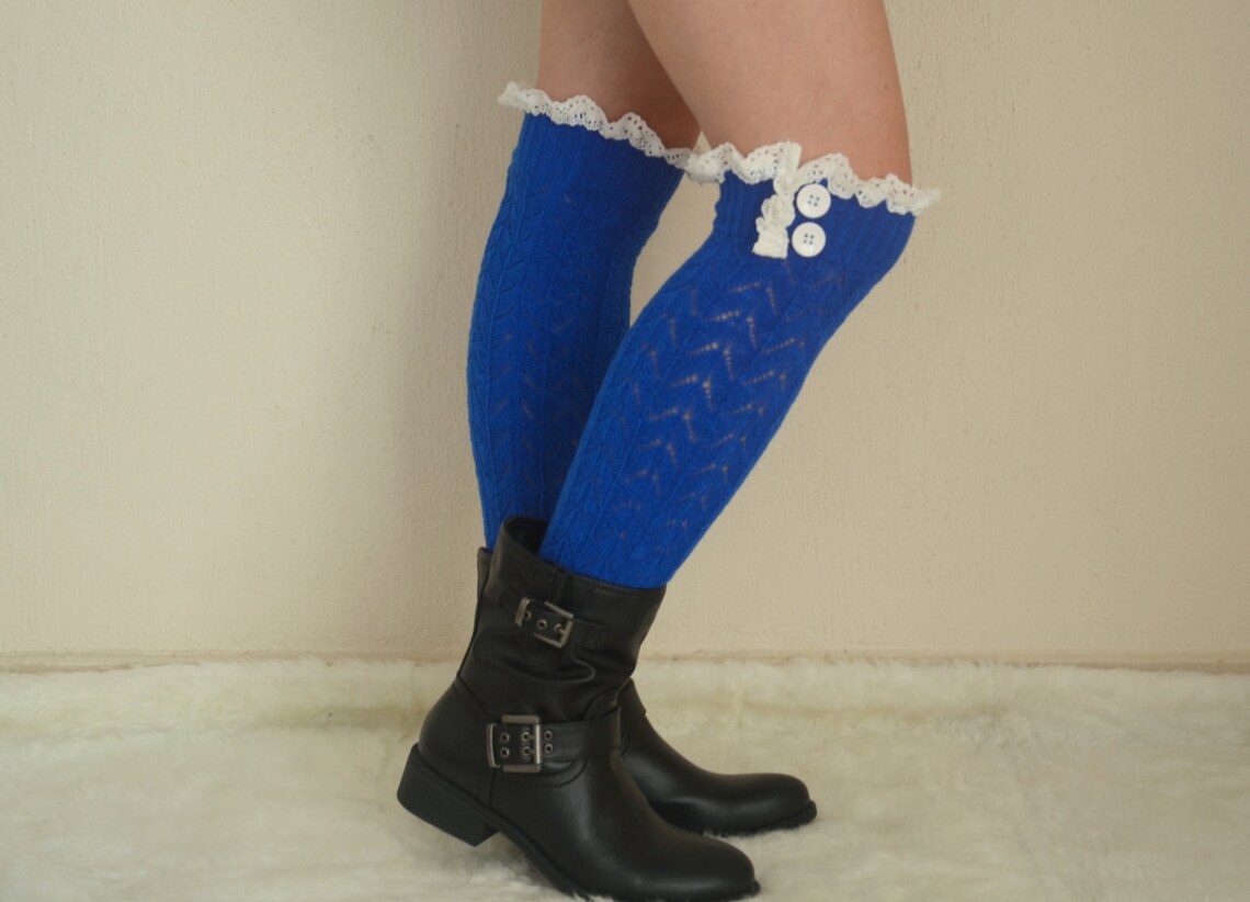 Plus size leg warmers womens/Knit lace leg warmers/Royal Etsy