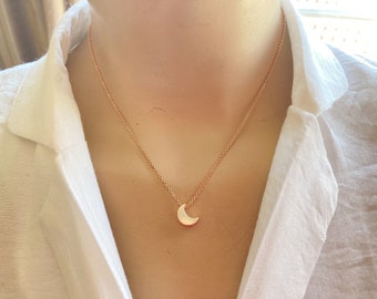 Rose Gold Half Moon Necklace,Tiny Delicate Necklace,Birthday Gift,Christmas Gift,Minimal Necklace,Gift For Her