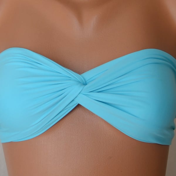 Bandeau bikini/Turquoise twisted bandeau top/Siwmwear women/Swimsuits plus size/Bathing suits/Summer bra/Bikinis padded/Festival top