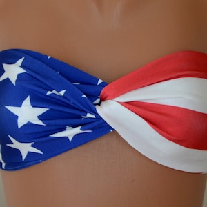 American flag bandeau/American flag twisted bandeau bikini top/4th July/Swimwear women/Swimsuits/Bathing suits plus size/Festival top