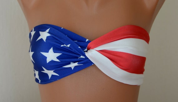 American flag bandeau/American flag twisted bandeau bikini top/4th July/Swimwear women/Swimsuits/Bathing suits plus size/Festival top