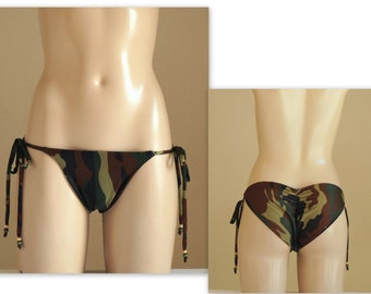 Camo fully line low rise tie side scrunch bikini bottoms//Bathing suit//Plus size//Camuflage//Swimwear//Swimsuit