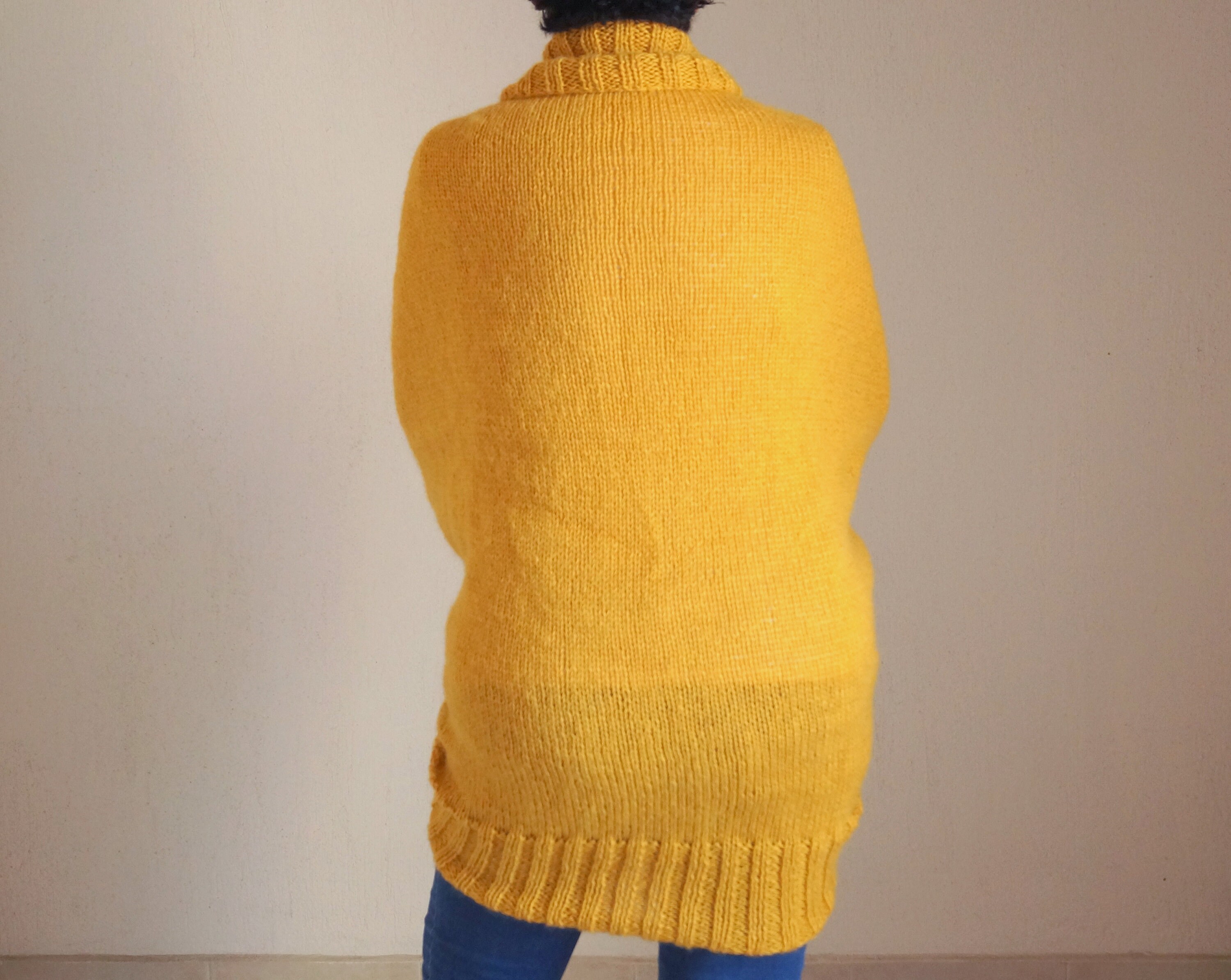Mustard Boho Hand Knit Cardigan Women,sweater,chunky,mohair
