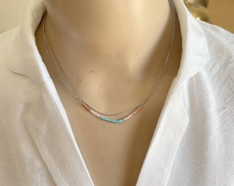 Colorful Silver Beaded Necklace,Tiny Miyuki Necklace,Gift Idea,Minimal Boho Necklace,Birthday Gift,Dainty Necklace