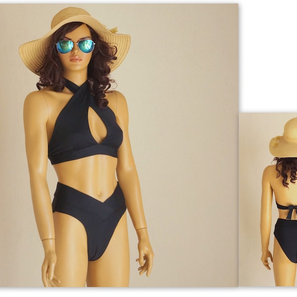 Black high waist full coverage bottoms,Bikini,Bathing suits,Swimwear,Swimsuits,Plus size clothing