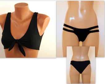 Nero senza cuciture nodo bikini set donne, Costumi da bagno, Costumi da bagno, Costumi da bagno, Sexy, Bikini bottoms