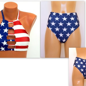 american flag high waisted swimsuit