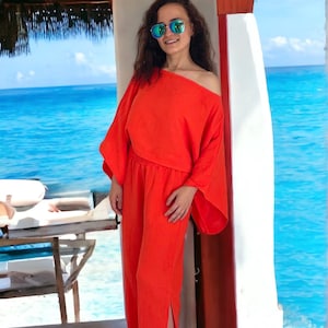 Orange Boho Women Müslin Set, Müslin Hoodies Top, Pantaloni da donna, Pantaloni Harem, Pantaloni a vita alta, Pantaloni Boho da donna, Pantaloni Plus Size