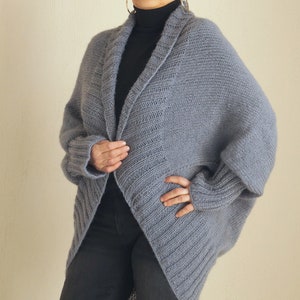 Gray hand knitted boho cardigan women,70s clothing,Cozy sweater,Maternity,Plus size