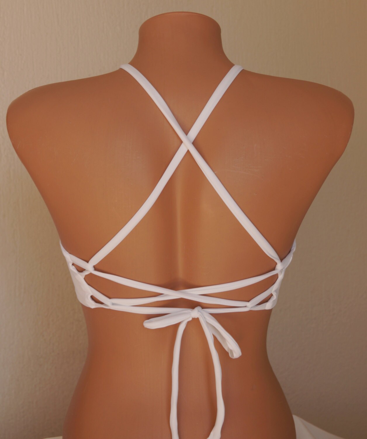 white halter bathing suit top