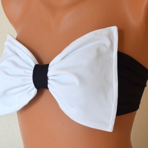 Bow bandeau,White and black bow bandeau bikini top,Swimsuits,Plus size,Swimwear women,Bathing suits,Padded Bra