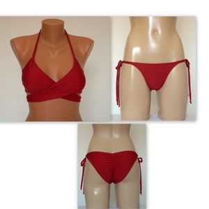 Red wrap bikini top tie side low rise scrunch bottoms//Plus size//Bathing suit//Swimwear//4th July