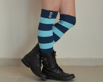 Striped Boho Knee High Leg Warmers Women–Stylish Gift For Teens-Pluse Size socks-Buttoned Leg Warmers-Winter Fashion-Christmas Gifts