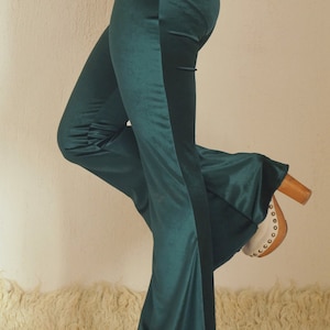 Emeral green velvet bell bottoms women,Festival pant,Yoga pant,Flare pant,Women leggings,Back to school,Fall trend,Fall outfit,Plus size image 4