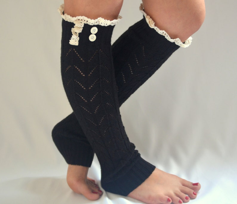 Leg warmers womensBlack leg warmersPlus sizeKnit lace Etsy