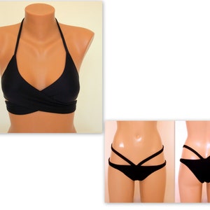 Pantalón de bikini strappy bikini envolvente negro //Bikini set//Plus size//Beachwear//Swimwear//Bathing suit//Swimsuit