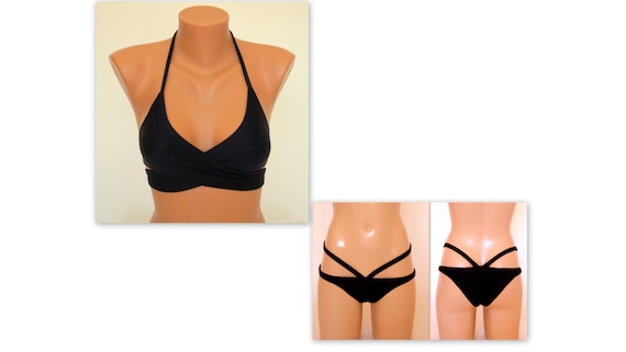 Black Wrap Bikini Strappy Bikini Bottoms bikini Set plus Size