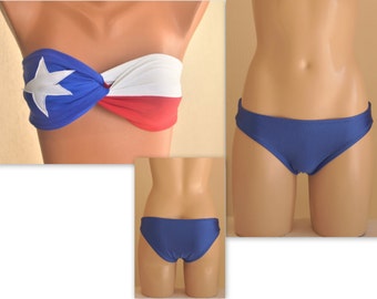 Texas Flag twisted bandeau bikini top full coverage bottoms//Bikini set//Plus size//Swimwear//4th July//Swimsuit//Bathing suit