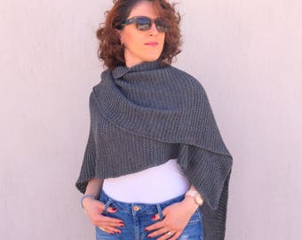 Winter hand knit charcoal poncho-Women's poncho-Knit shawl-Winter scarf-Christmas gifts-Loose knit-Birthday gift-Oversized poncho !!!!!!