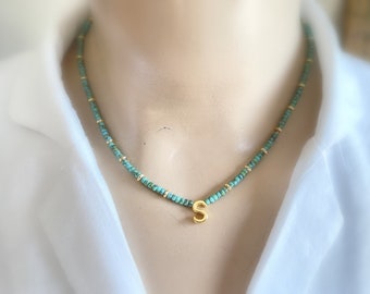 Gold Beaded Inital Delicate Necklace,Birthday Gift,Choker Necklace,Minimal Necklace,Gift For Her,Hand Made Necklace