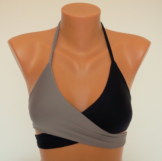 Schwarz Und Grau Wrap Around Bikini Oberteil Neckholder Bikini Etsy