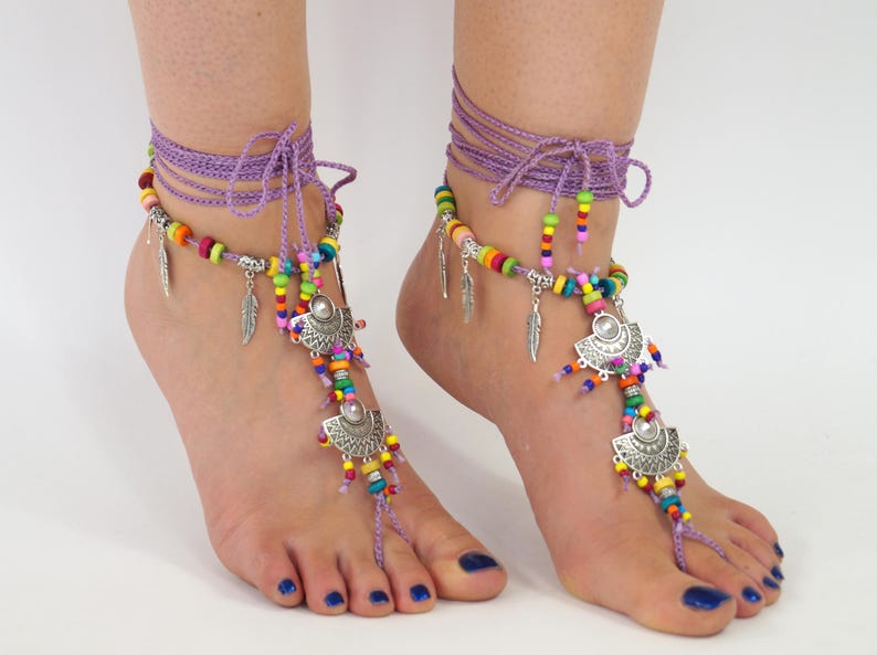 Boho barefoot sandals/Crochet beaded barefoot sandals/Yoga