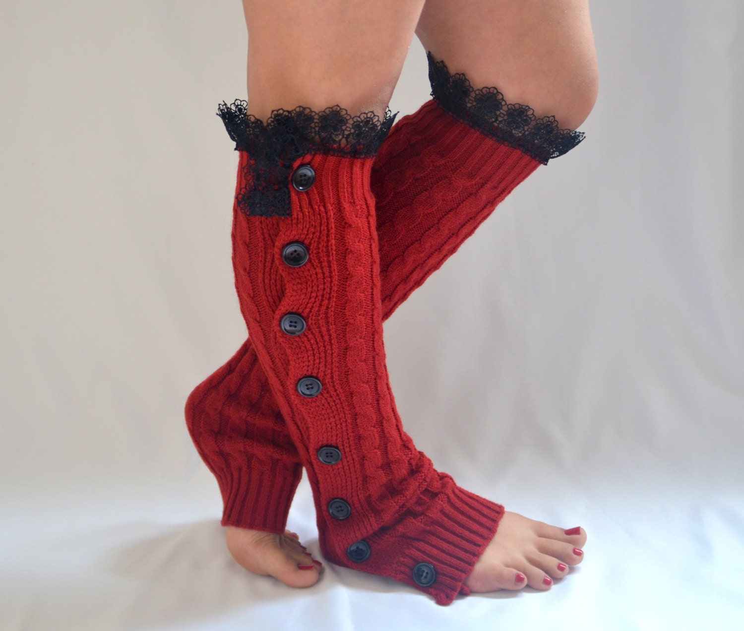 Red leg warmers women/Cable knit leg warmers/Buttons Etsy