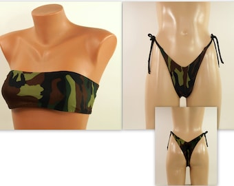 Camo bikini,Camo bandeau,High hip bottoms,Bikini set,Sexy