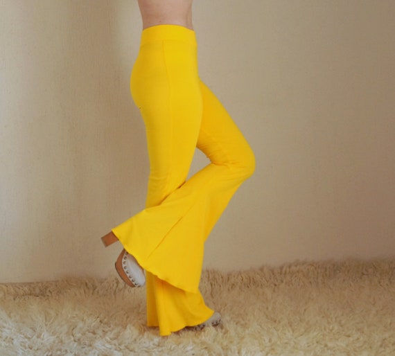 Pantalones de campana de cintura alta de neon amarillo para mujer pantalon acampanado leggings para mujer anos 70 regreso a la escuela cumpleanos boho hippie Etsy Espana