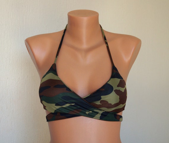 Camo Padded Wrap Around Halter Bikini Top//bathing Suits//swimwear