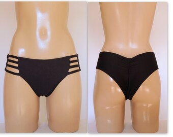 Black scrunch butt strappy cheeky bikini bottoms//Sexy//Swimwear//Bathing suits//Swimusits//Plus size