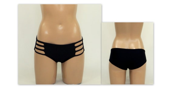 Black Full Coverage Boy Short Bikini Bottoms // Bikini // Swimwear