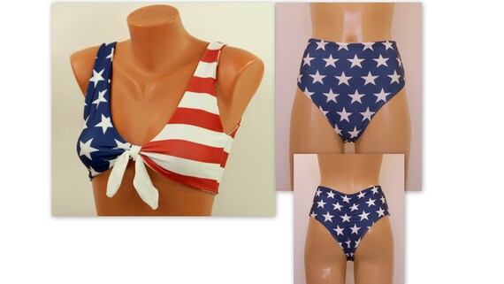 american flag high waisted swimsuit