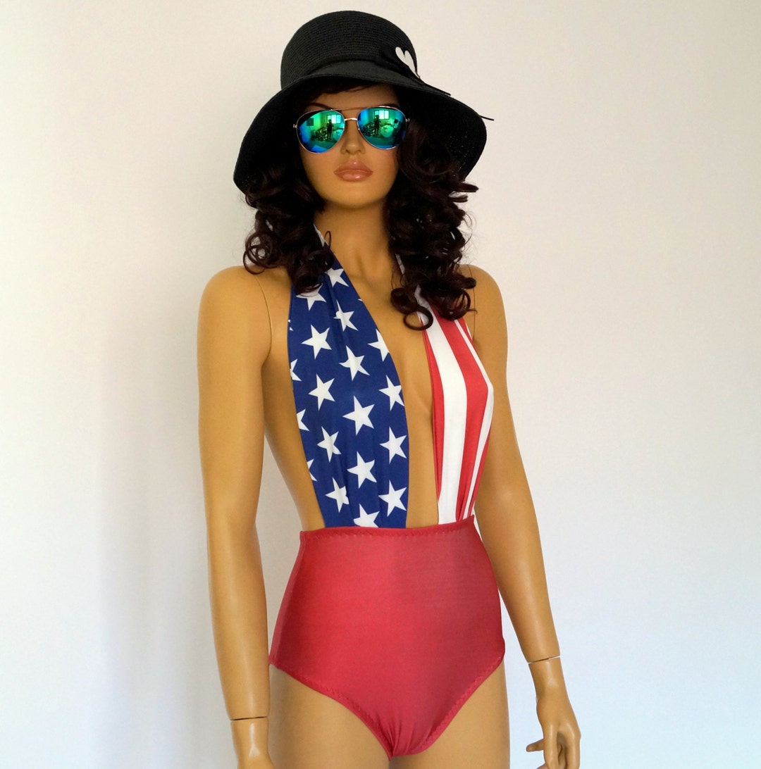 American Flag One Piece Swimsuit/usa Flag One Piece Tie Neck Etsy