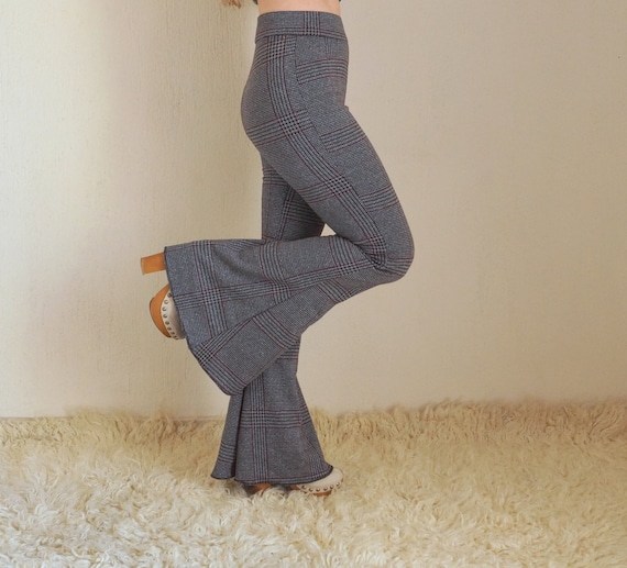 Plaid High Waisted Bell Bottoms Women flare Pant leggings 70s back to School fall Trend birthday hand Made Etsy Canada