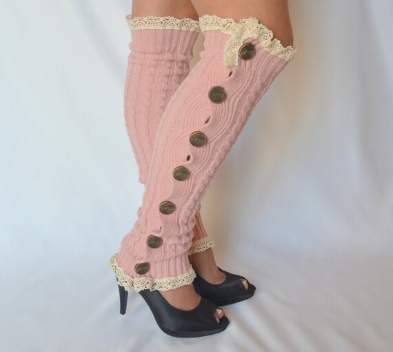 Items similar to BS5352 Leg warmers pale pink cable knit slouchy open button down leg warmers