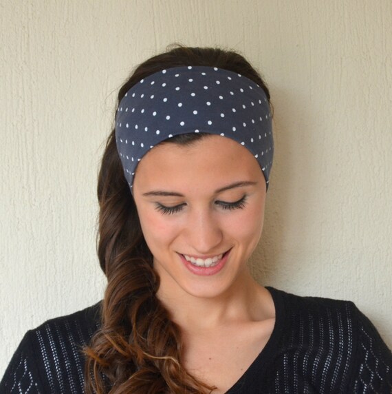 Items similar to Gray polka dot cotton stretchy headbandYoga headband
