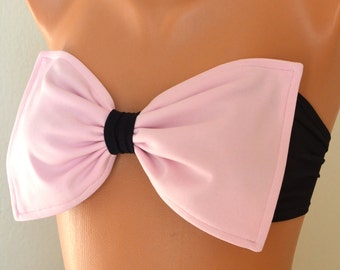 Pale pink black padded bow bandeau bikini top,Bathing suits,Plus size,Swimwear,Yoga,Sexy,Bra,Swimsuits