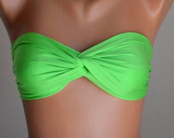 Lime green bandeau bikini top,Twisted,Swimwear,Swimsuits,Bathing suit