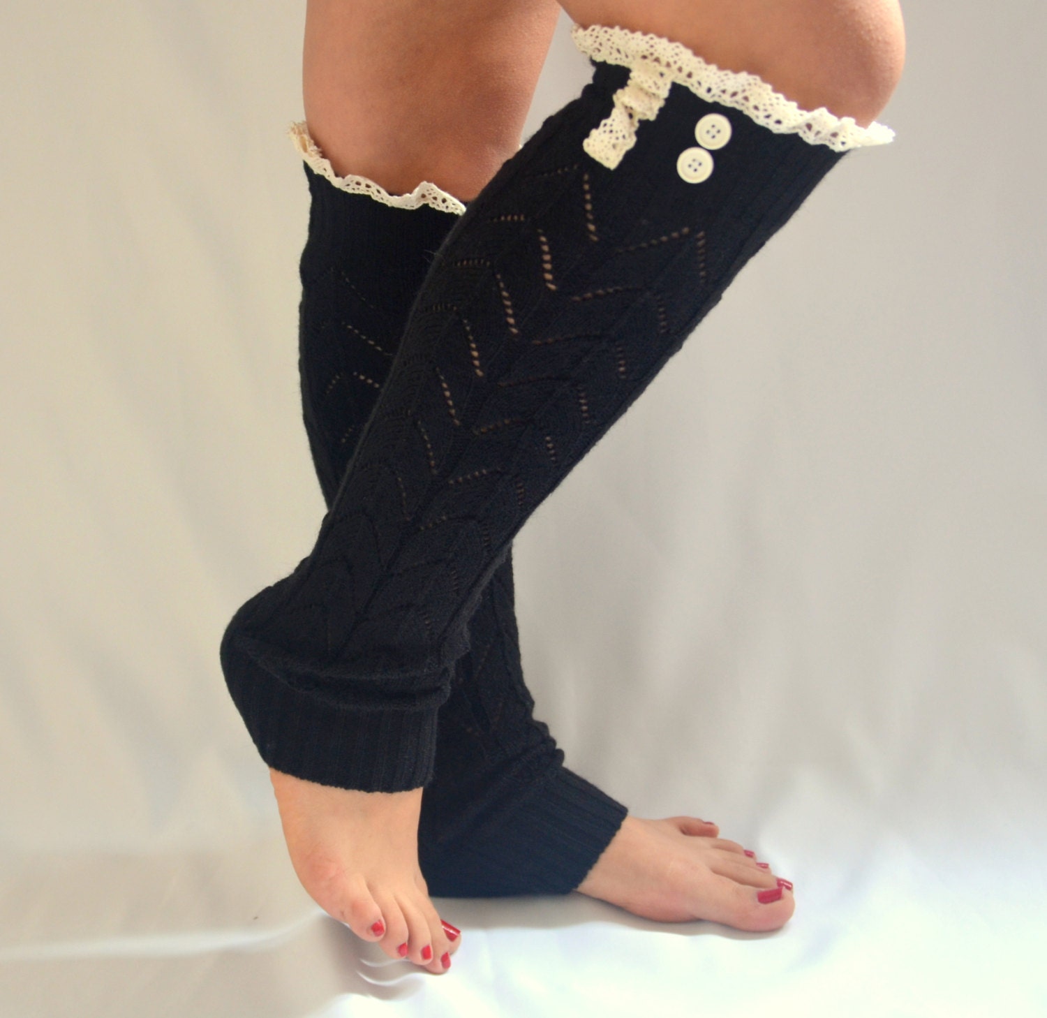 Leg warmers womensBlack leg warmersPlus sizeKnit lace | Etsy